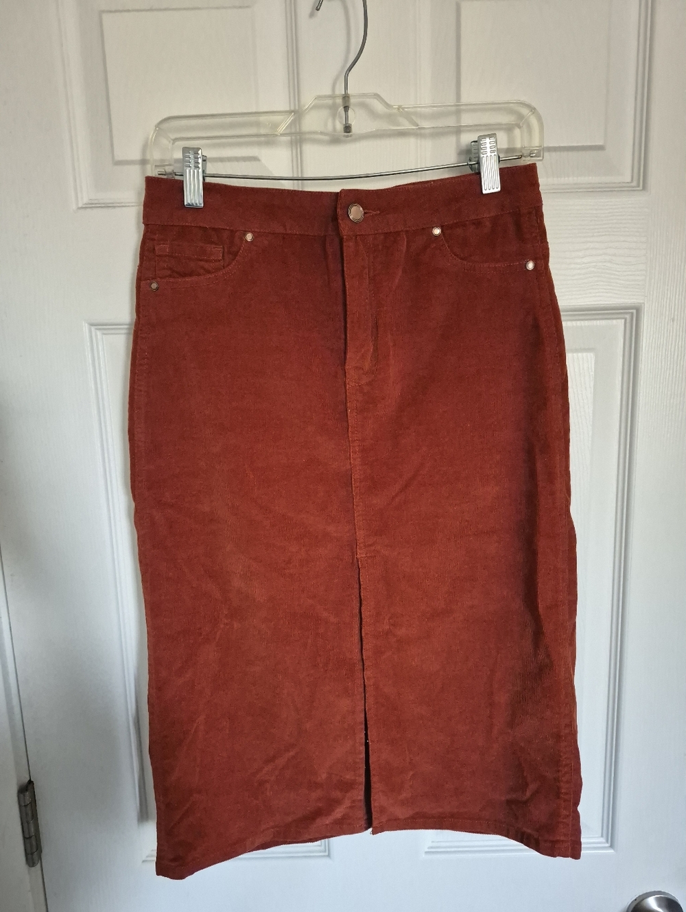 Suki Corduroy Pencil Skirt in Burnt Orange